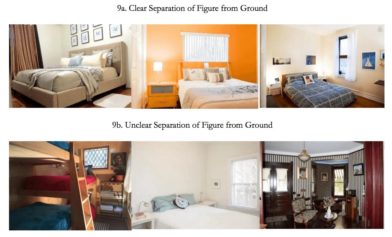 Bedroom photos showing clear versus unclear separation of the subject from the background